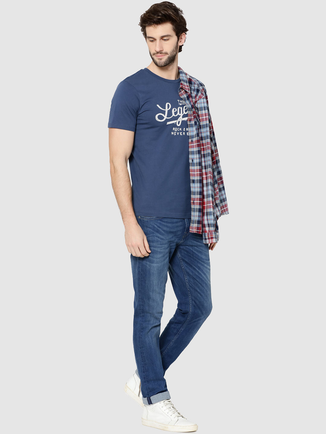 Blue Text Print Crew Neck T-Shirt
