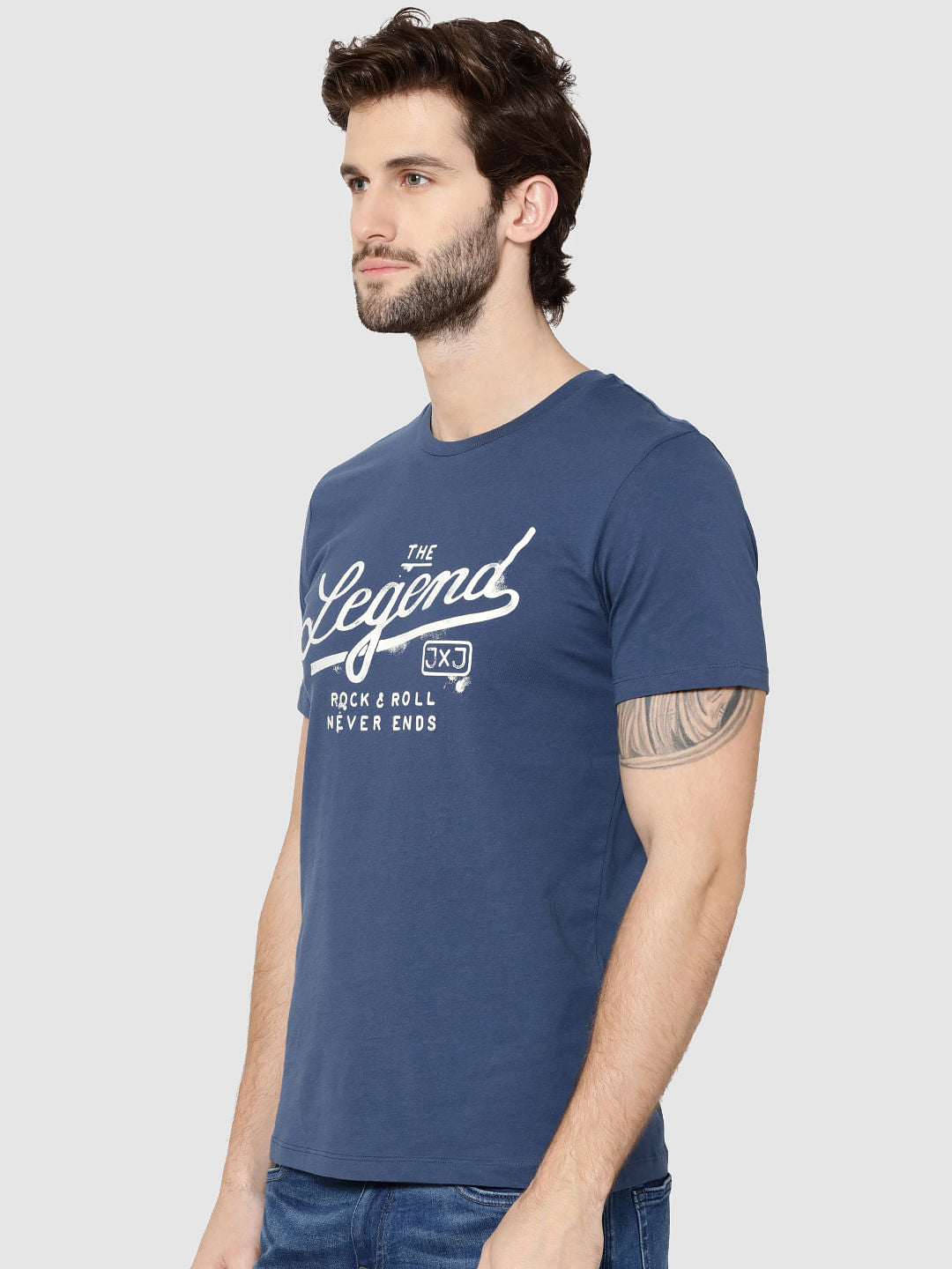 Blue Text Print Crew Neck T-Shirt
