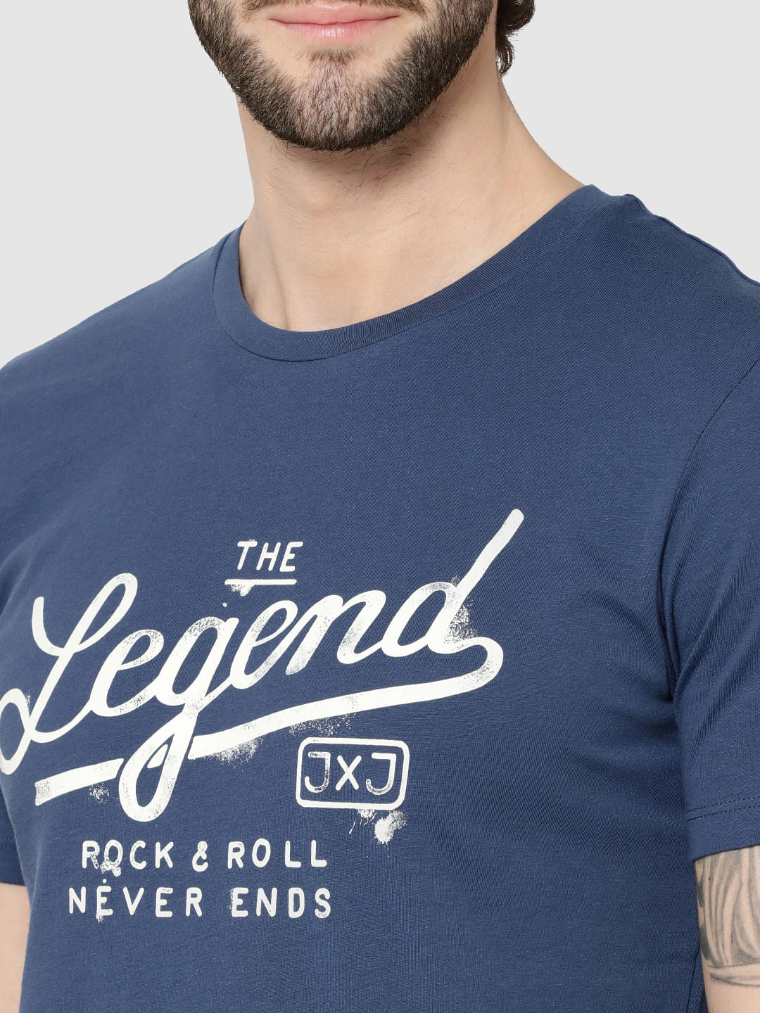 Blue Text Print Crew Neck T-Shirt