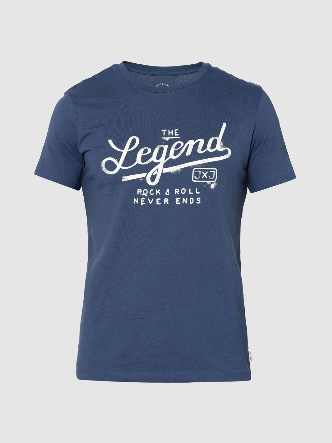 Blue Text Print Crew Neck T-Shirt
