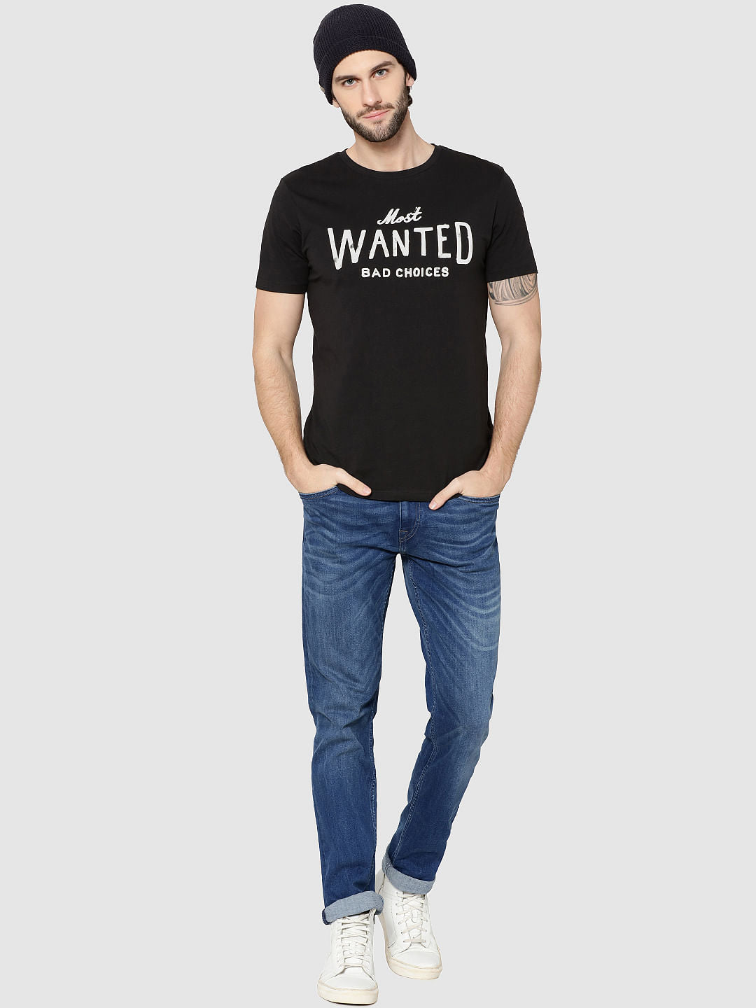 Black Text Crew Neck T-Shirt