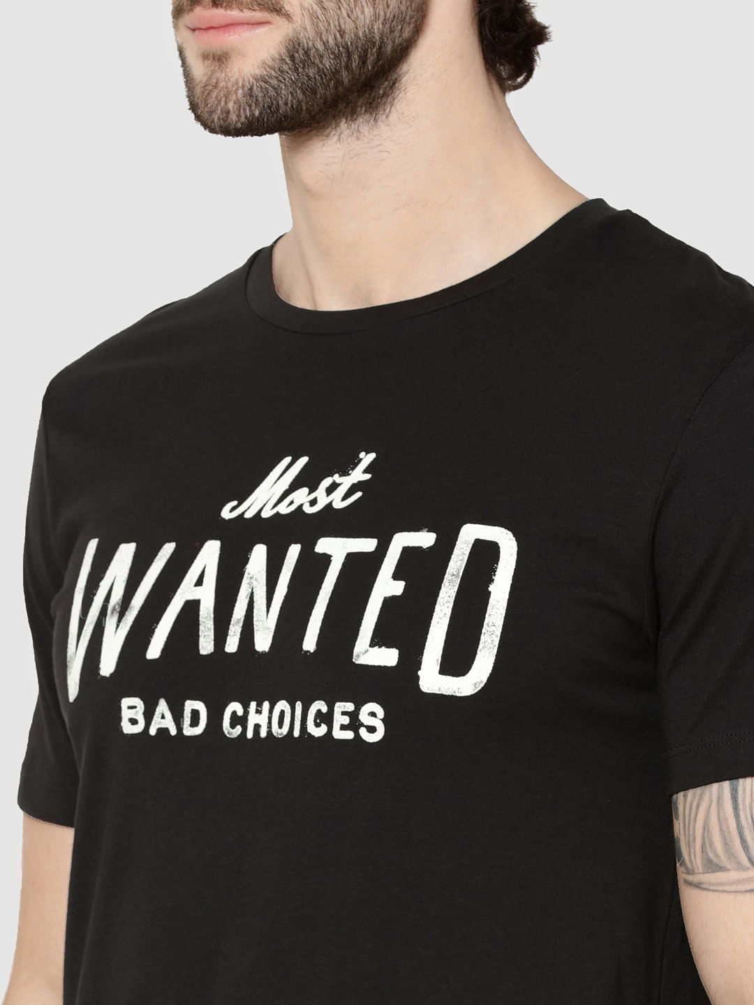 Black Text Crew Neck T-Shirt