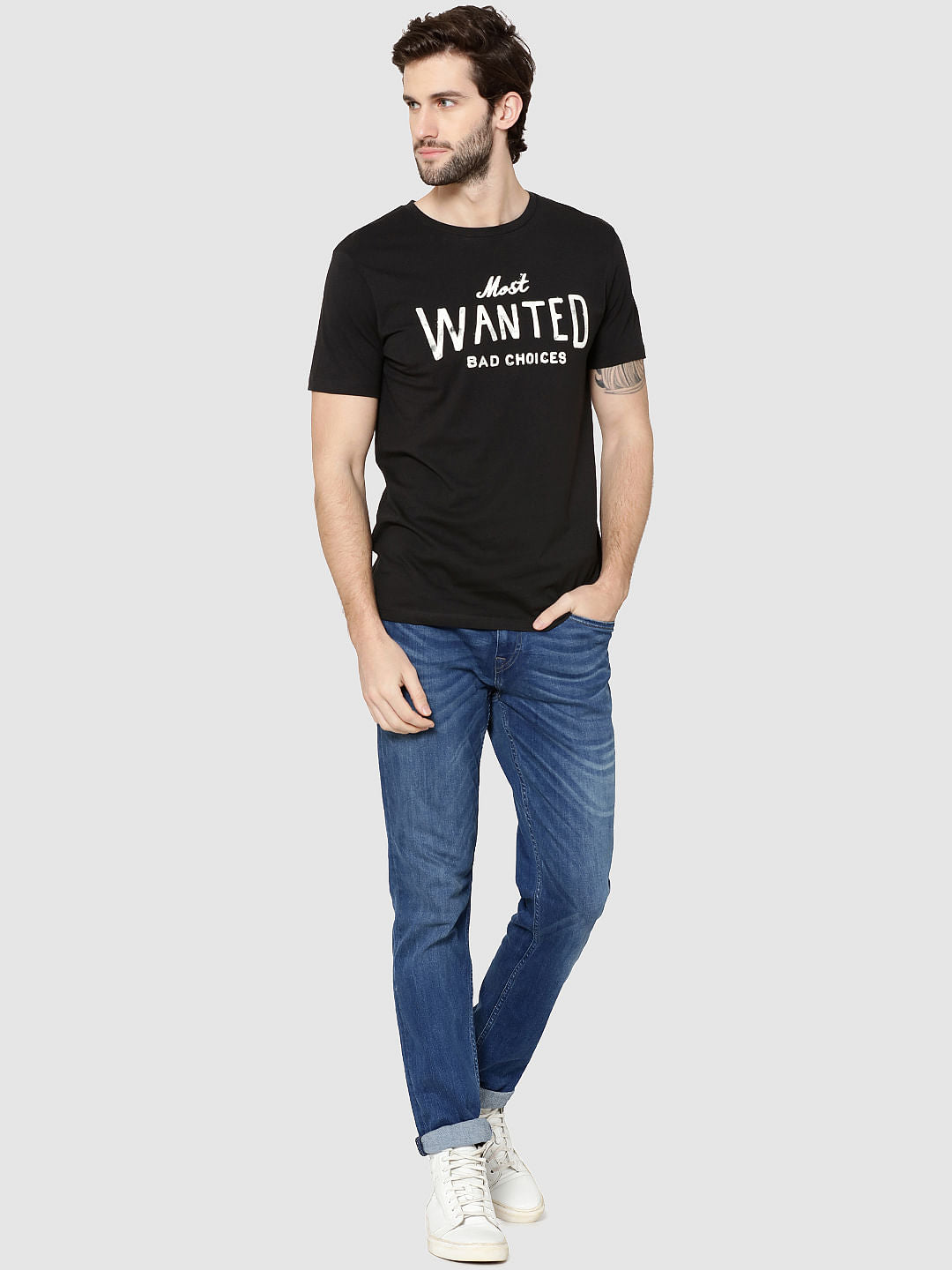Black Text Crew Neck T-Shirt