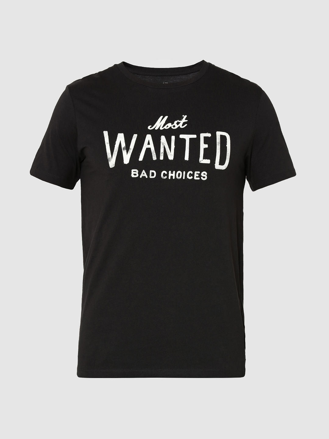 Black Text Crew Neck T-Shirt