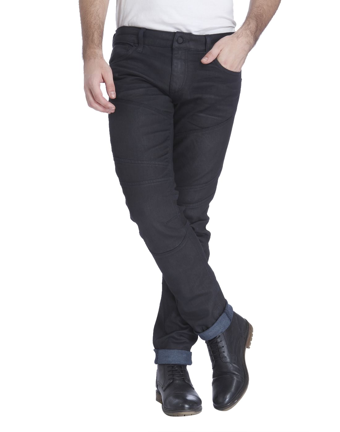 Black Low Rise Slim Fit Biker Jeans - 28/32