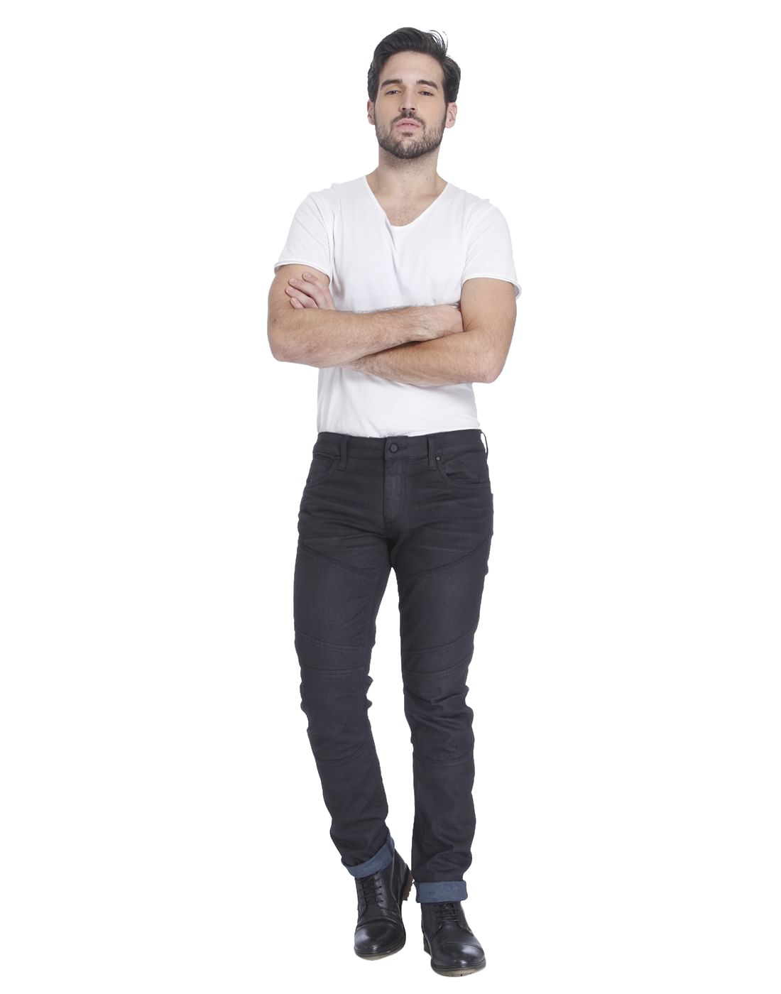 Black Low Rise Slim Fit Biker Jeans