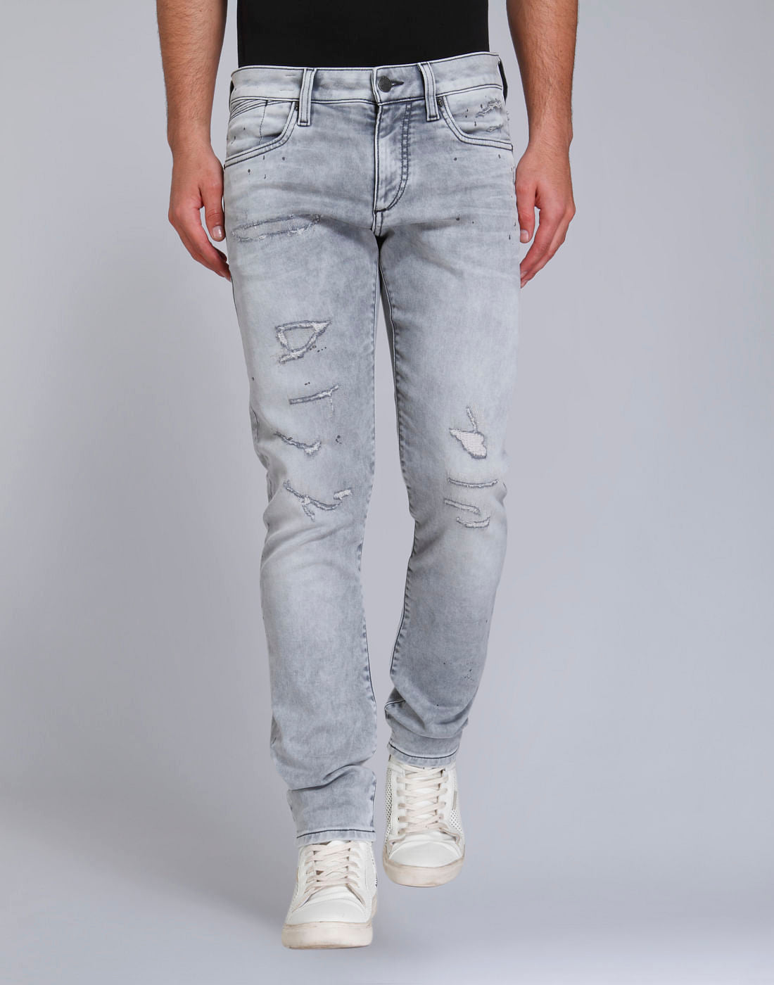 Grey Distressed Slim Fit Jeans - 28/32