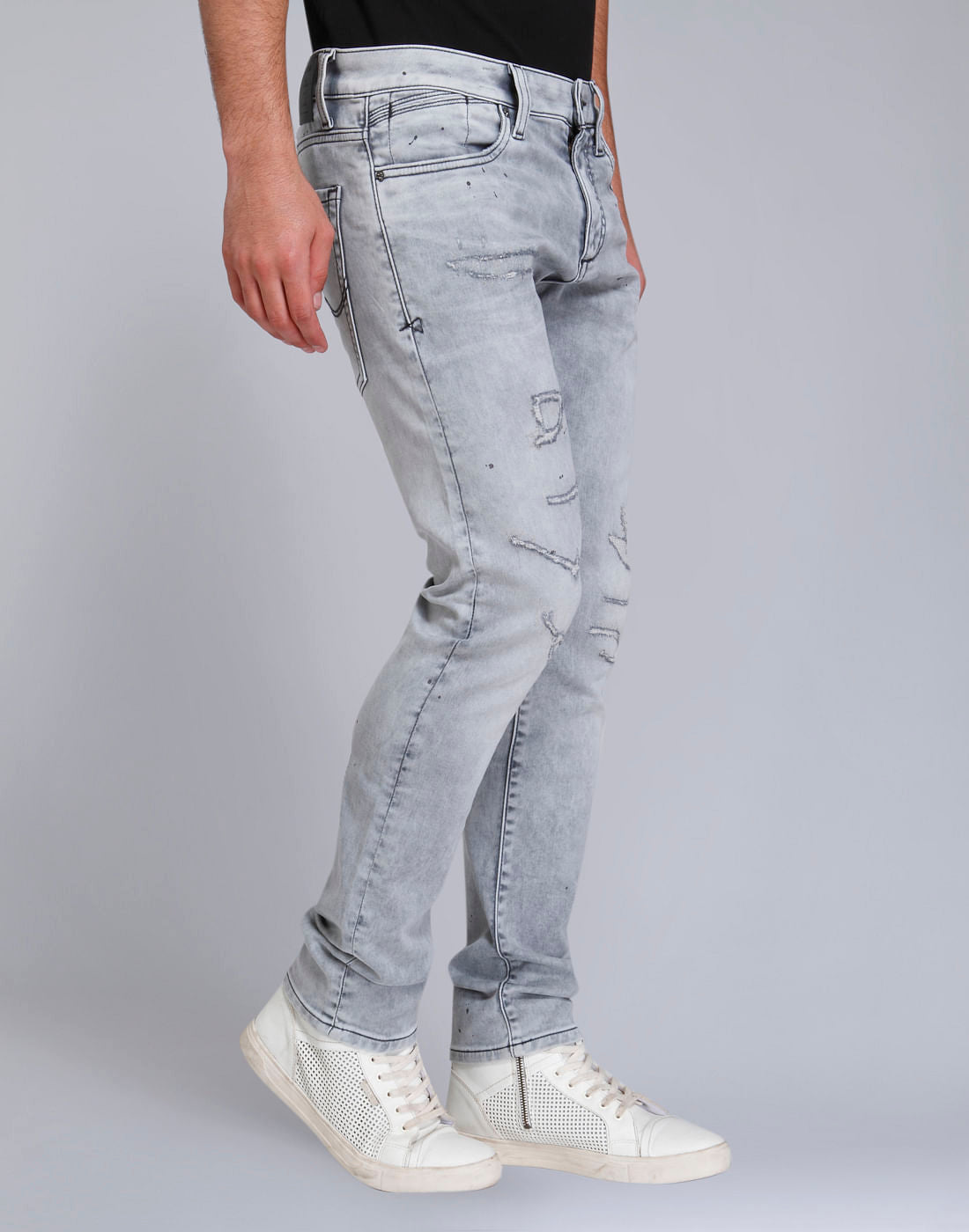 Grey Distressed Slim Fit Jeans