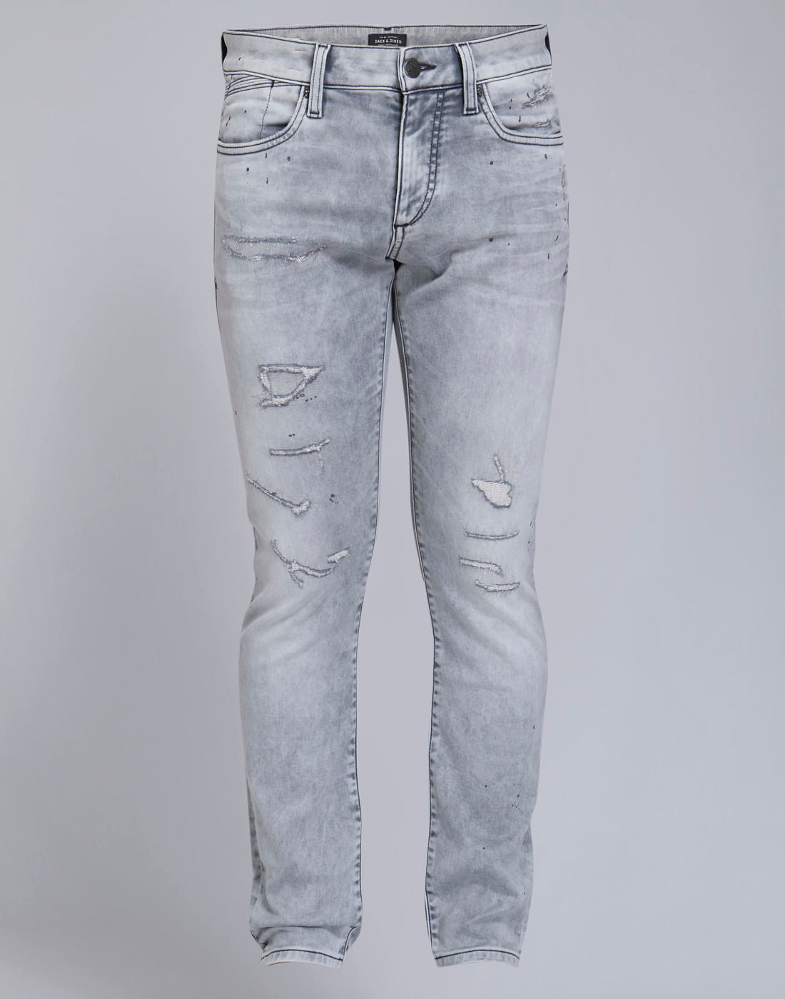 Grey Distressed Slim Fit Jeans