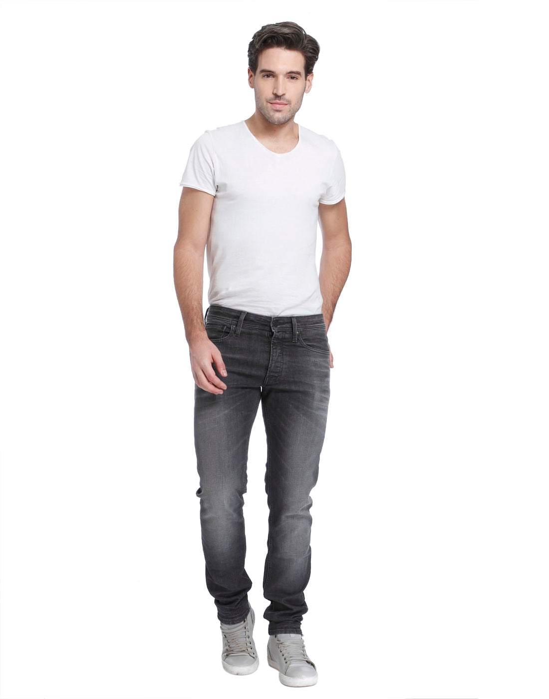 Grey Mid Rise Relaxed Fit Jeans