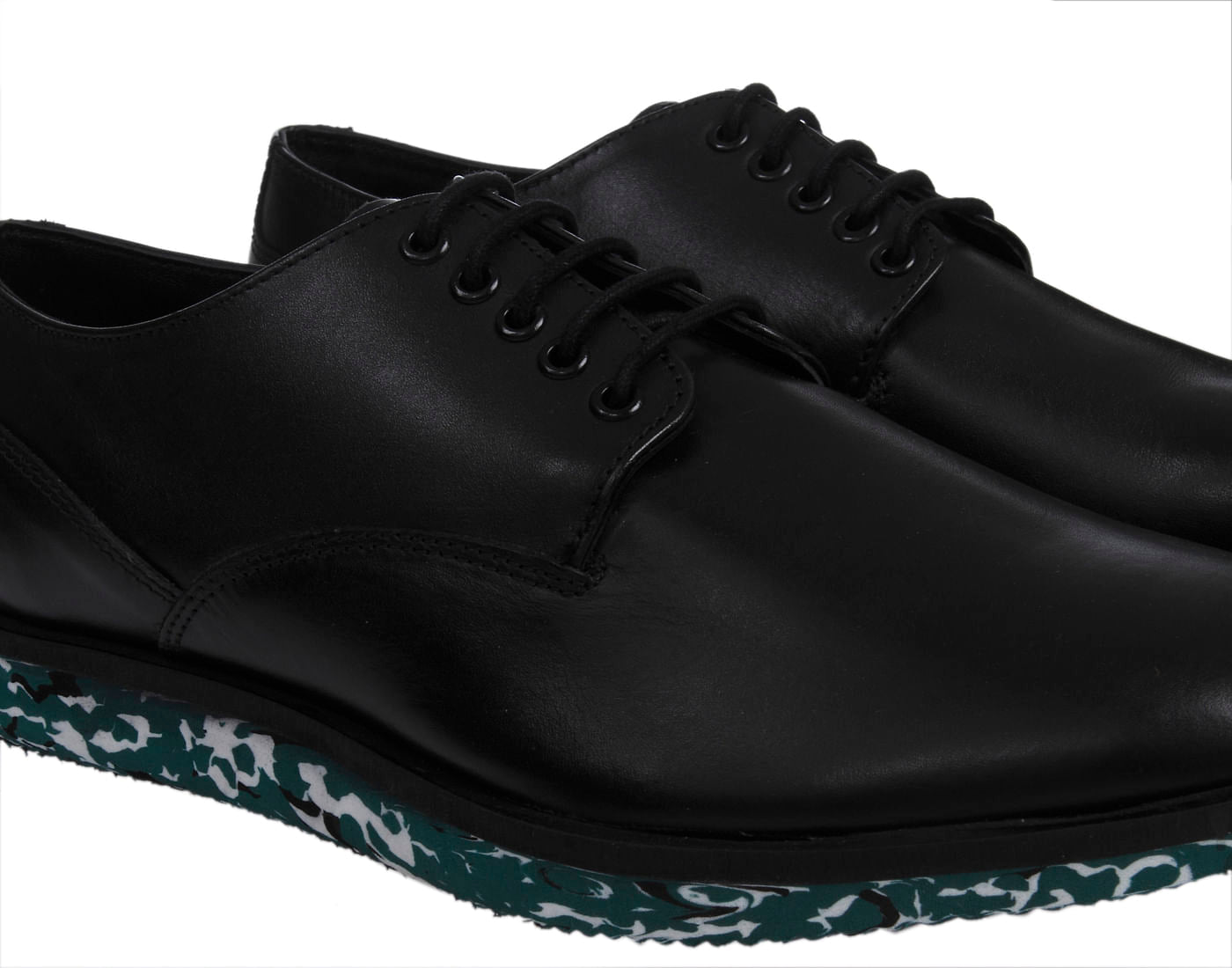 Black Camo Leather Derby Shoes