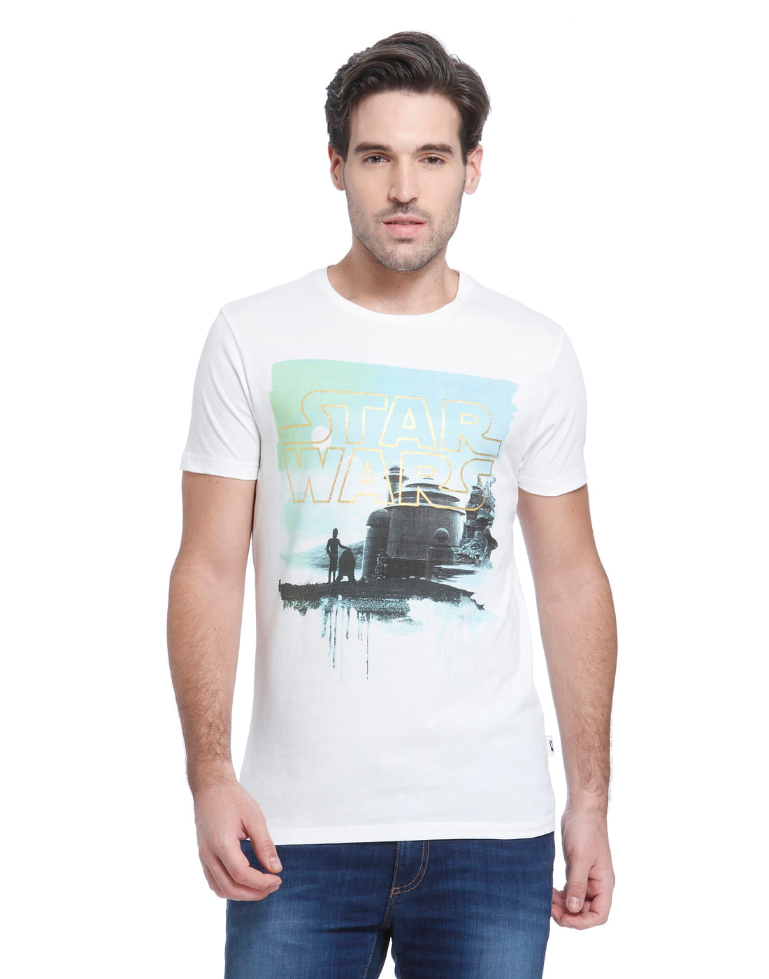 Star Wars White Graphic Print Crew Neck T-Shirt - S