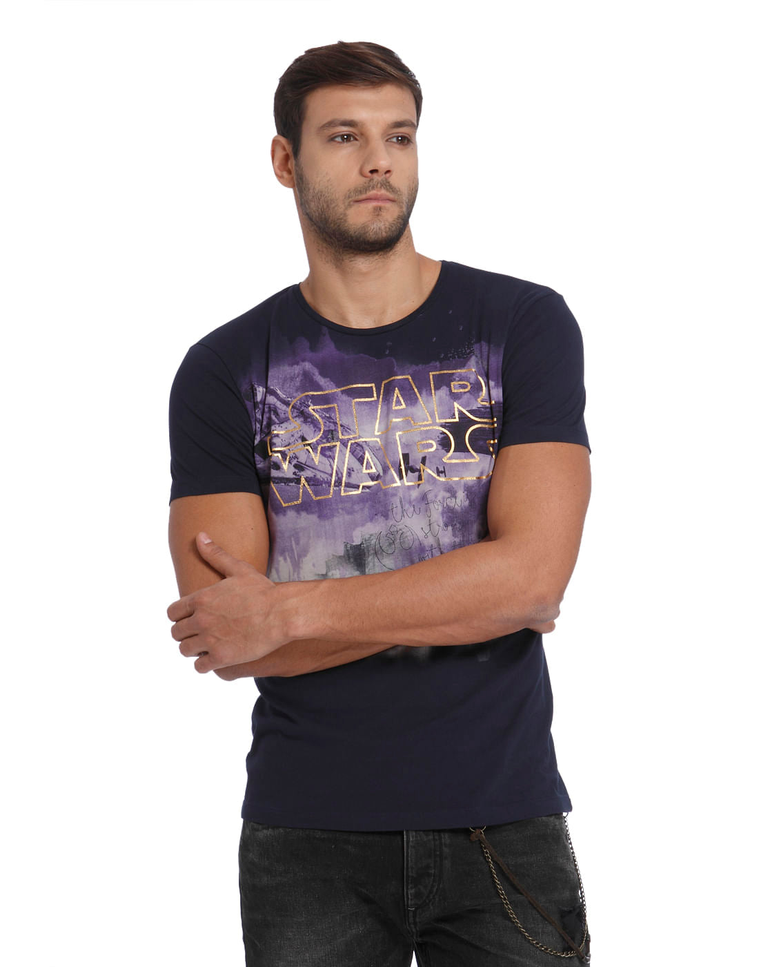 Star Wars Dark Blue Star Wars Print Crew Neck T-Shirt - S
