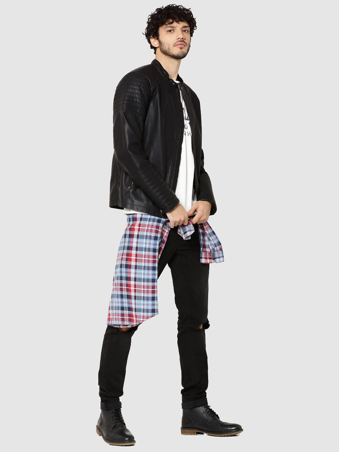 Black Ribbed Biker Jacket