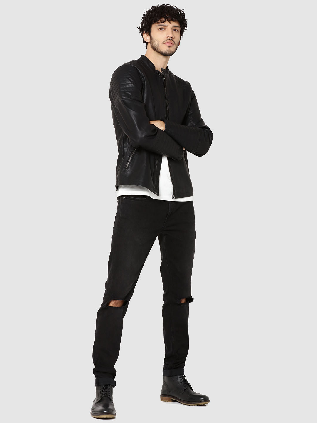 Black Ribbed Biker Jacket
