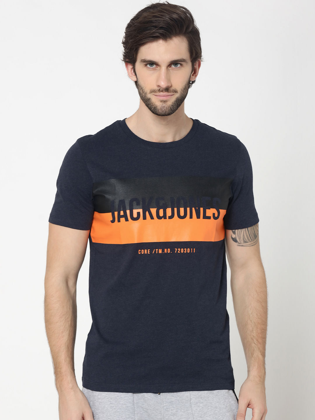 Blue Logo Print Crew Neck T-Shirt