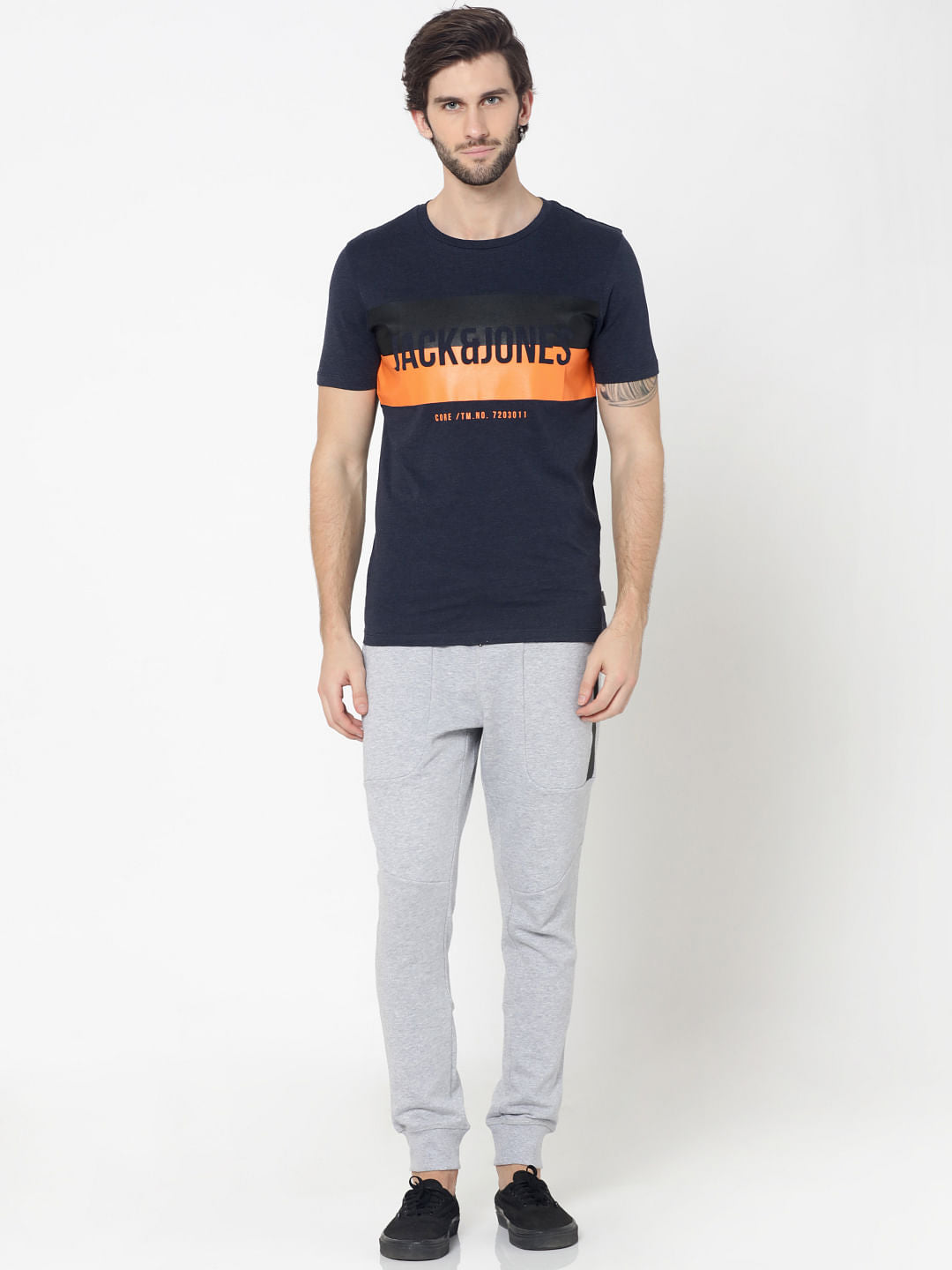 Blue Logo Print Crew Neck T-Shirt