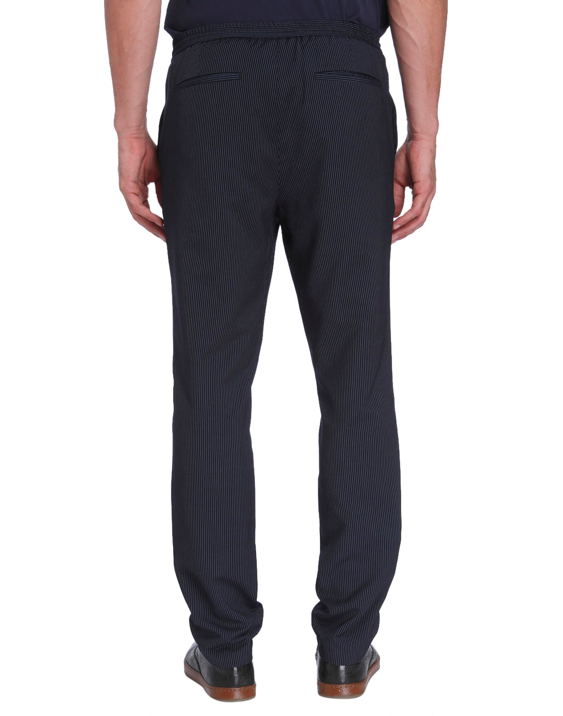 Dark Blue Striped Drawstring Slim Sweatpants