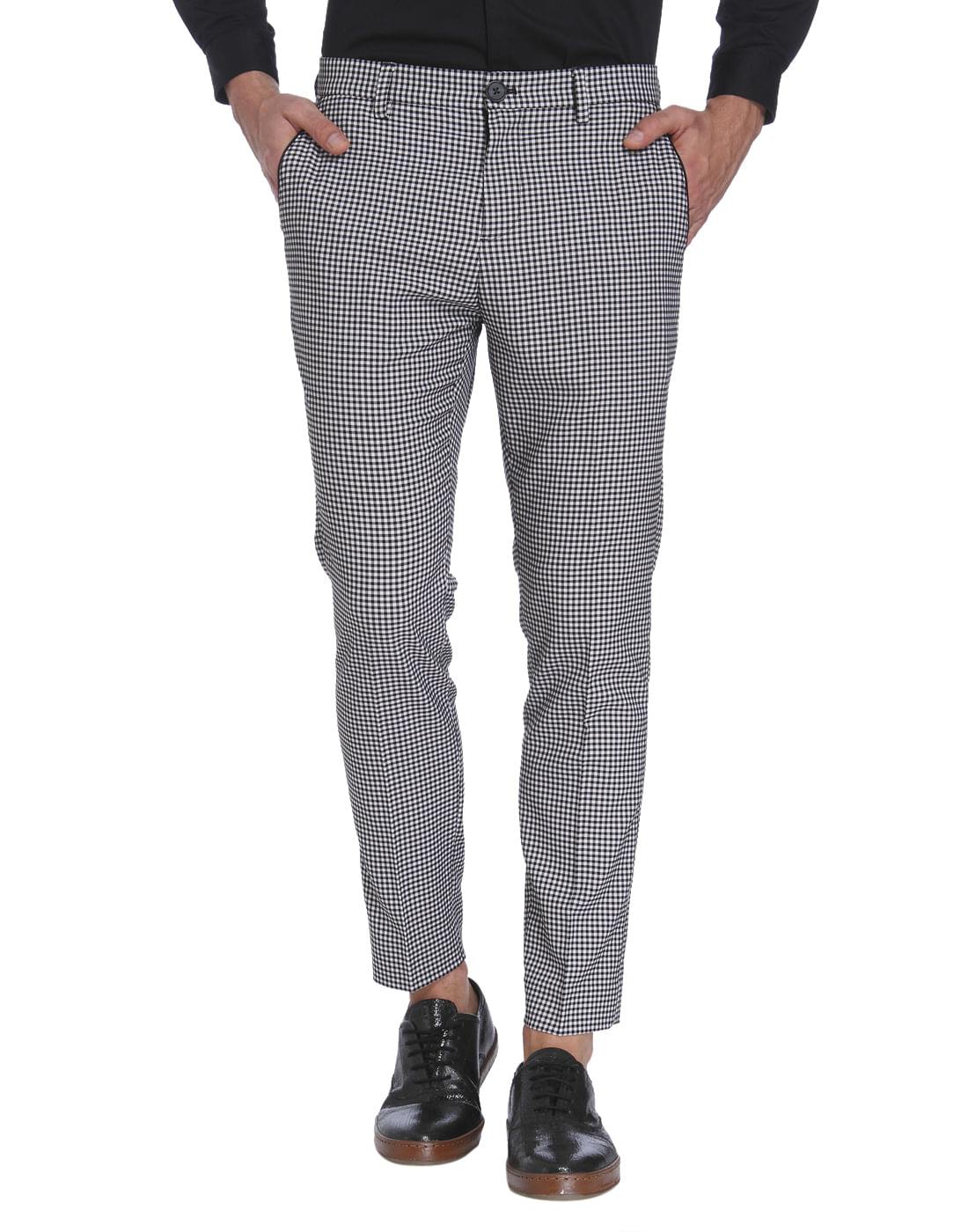 Gingham Print Slim Fit Trousers - 46
