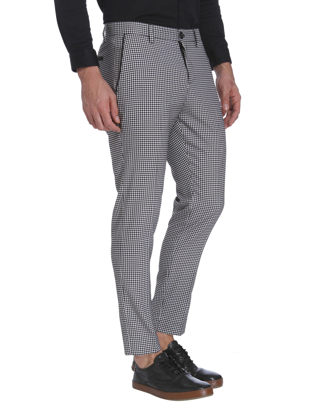 Gingham Print Slim Fit Trousers