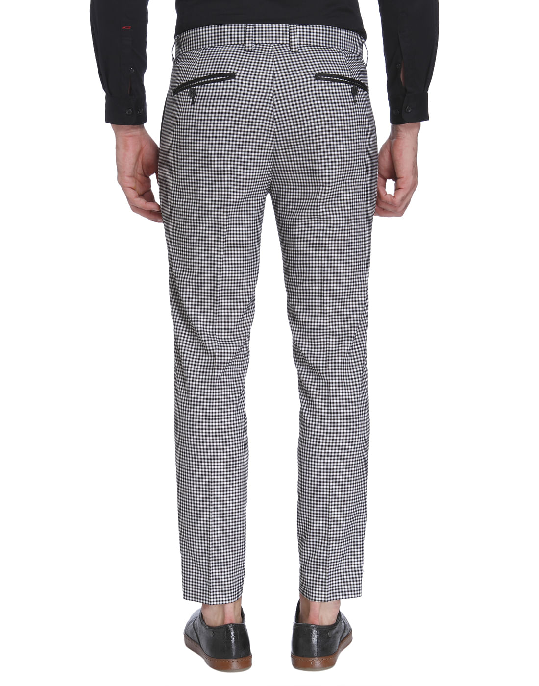 Gingham Print Slim Fit Trousers