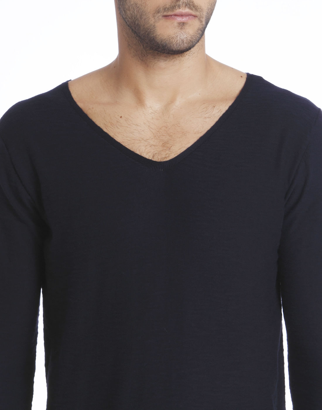 Dark Blue V-Neck Knit Pullover