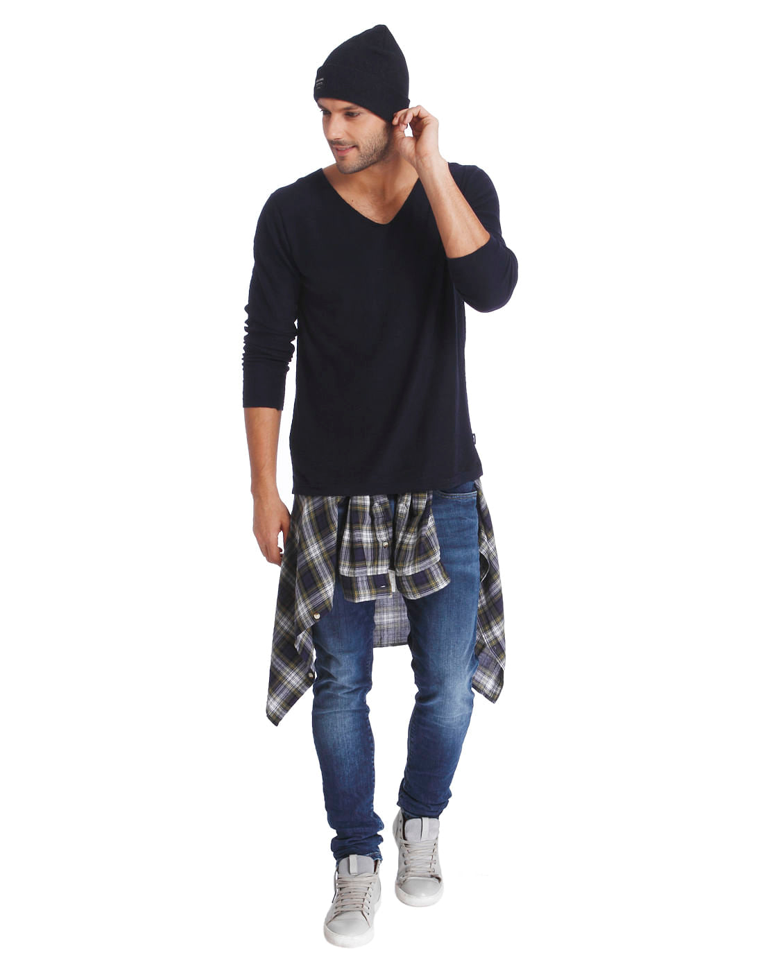 Dark Blue V-Neck Knit Pullover
