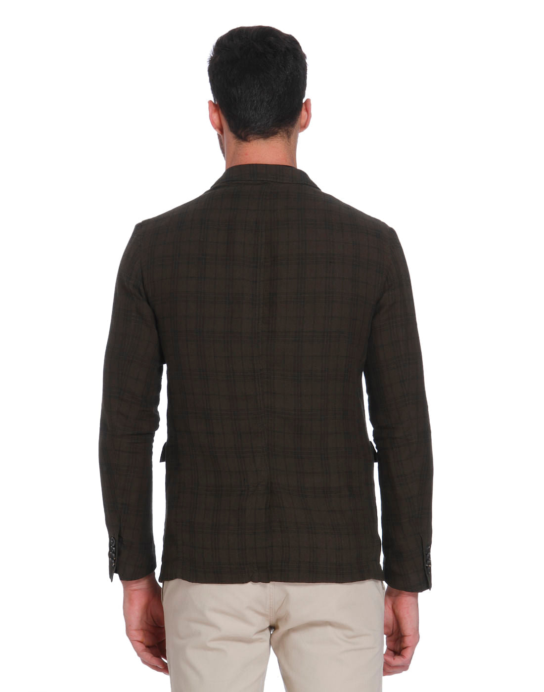 Olive Green Check Linen Blazer