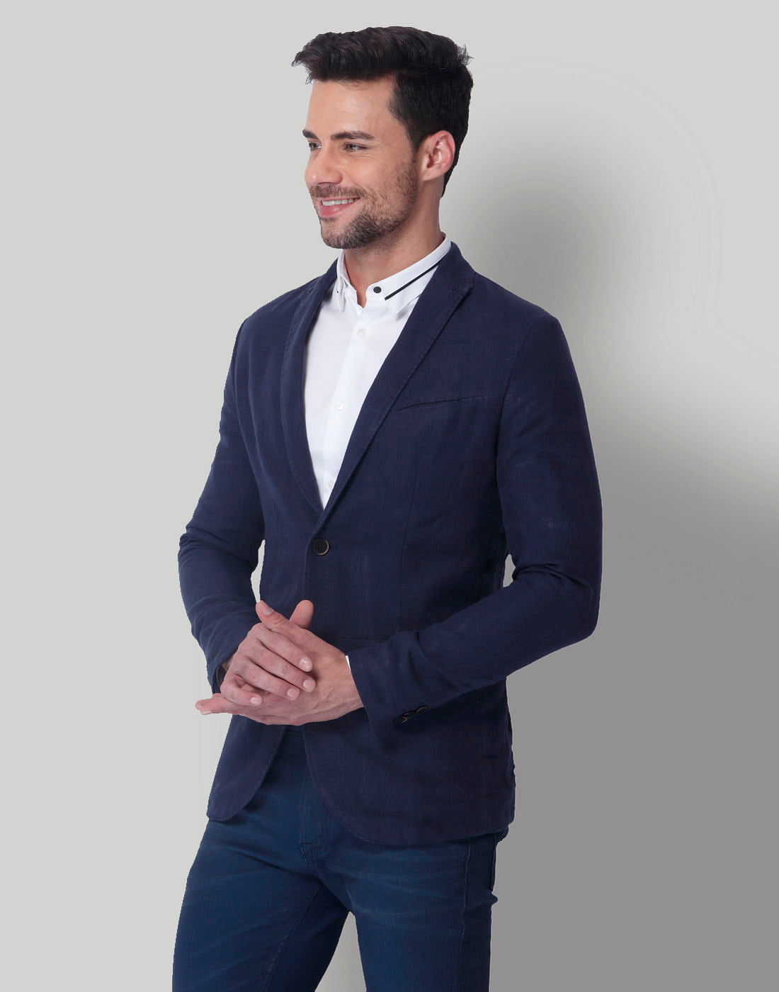 Dark Blue Linen Blazer