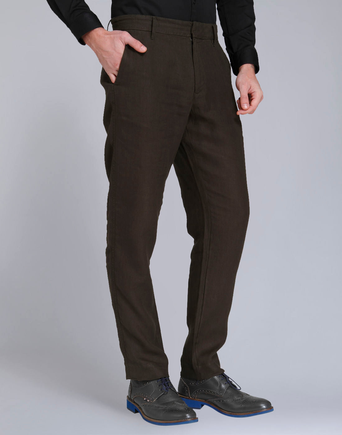 Olive Green Regular Fit Linen Trousers