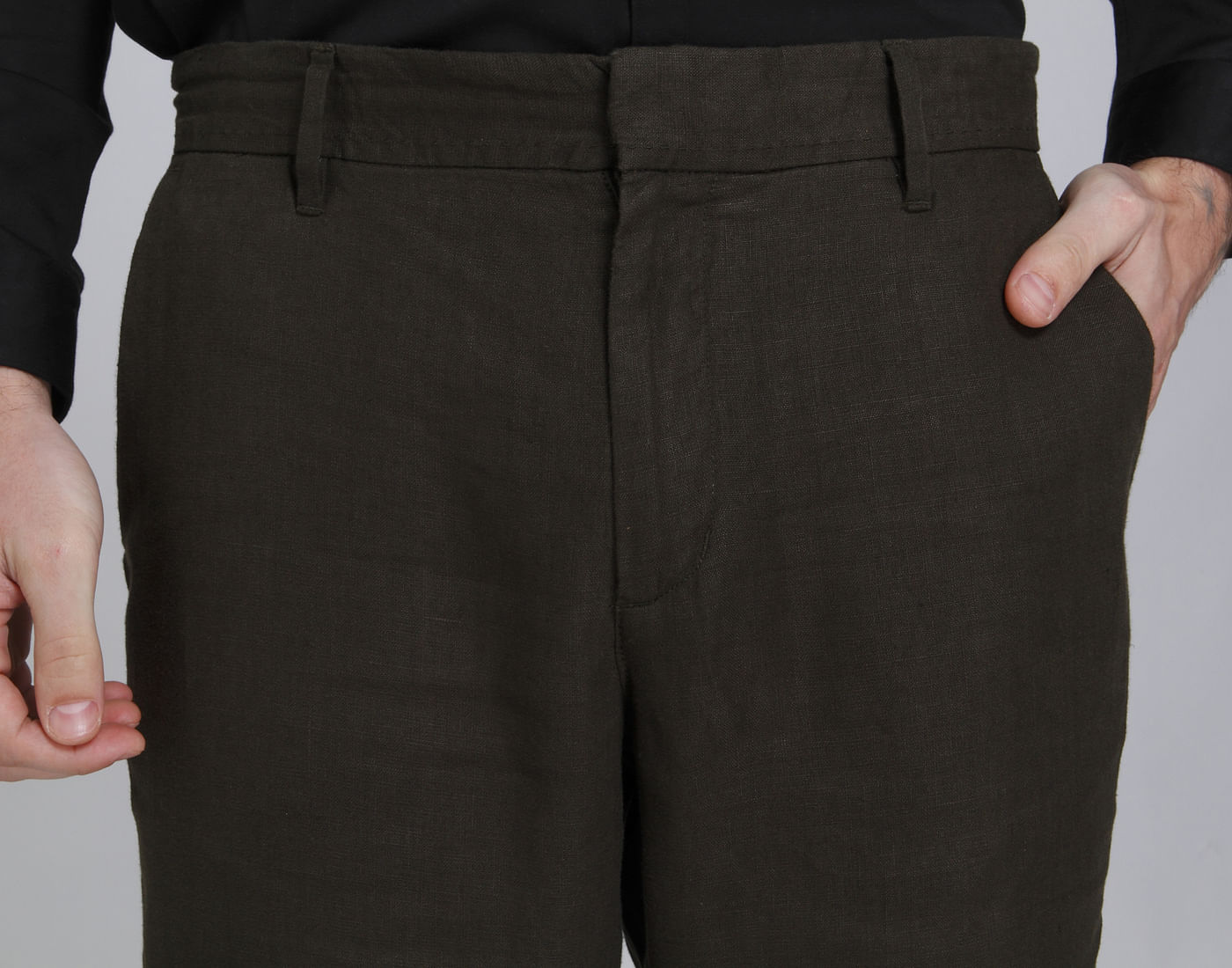 Olive Green Regular Fit Linen Trousers