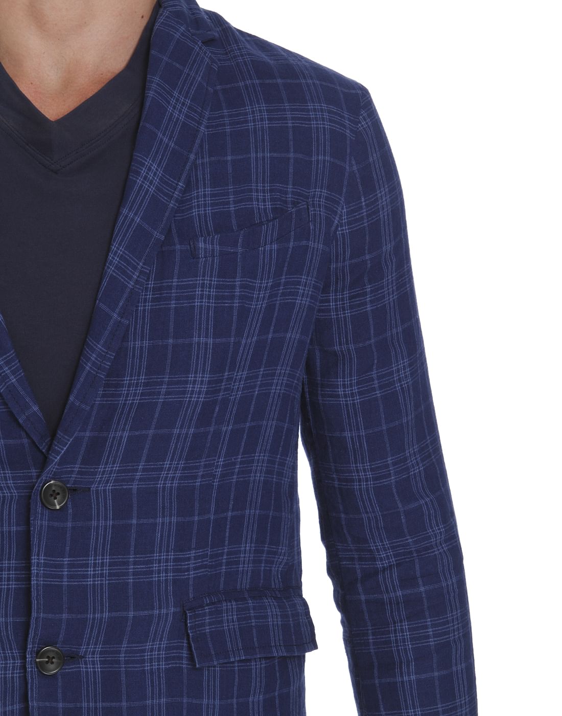Blue Check Linen Blazer