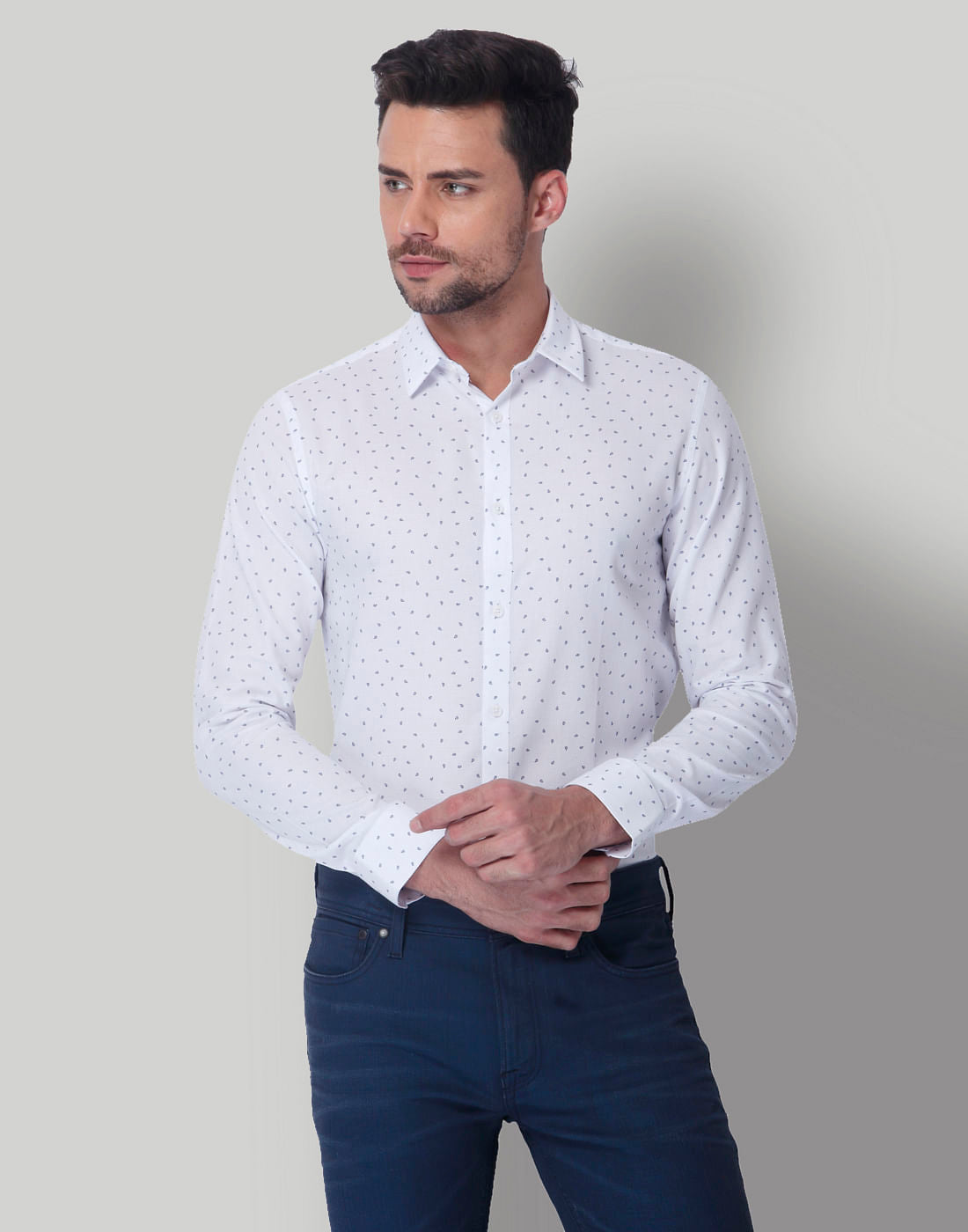 White All Over Print Slim Fit Shirt - S