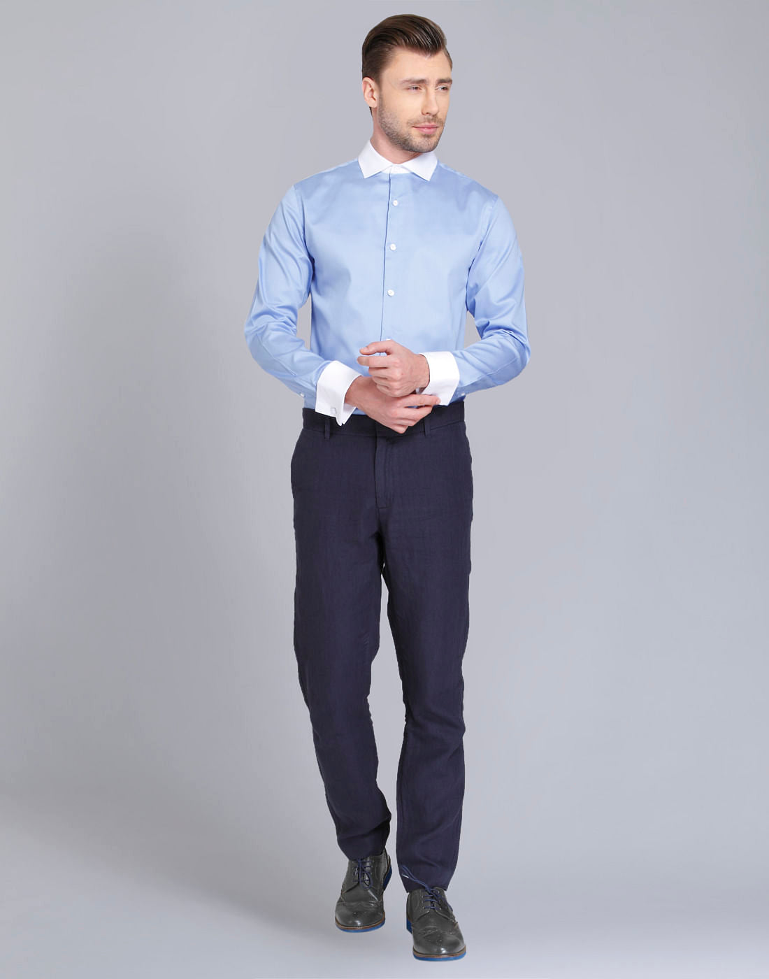 Light Blue With White Collar Slim Fit Shirt