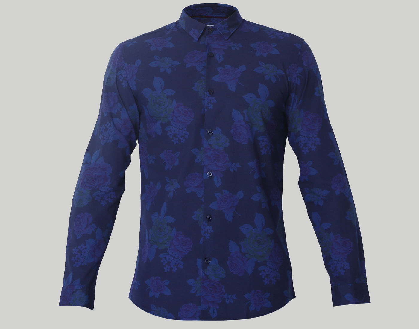 Blue Floral Print Slim Fit Shirt