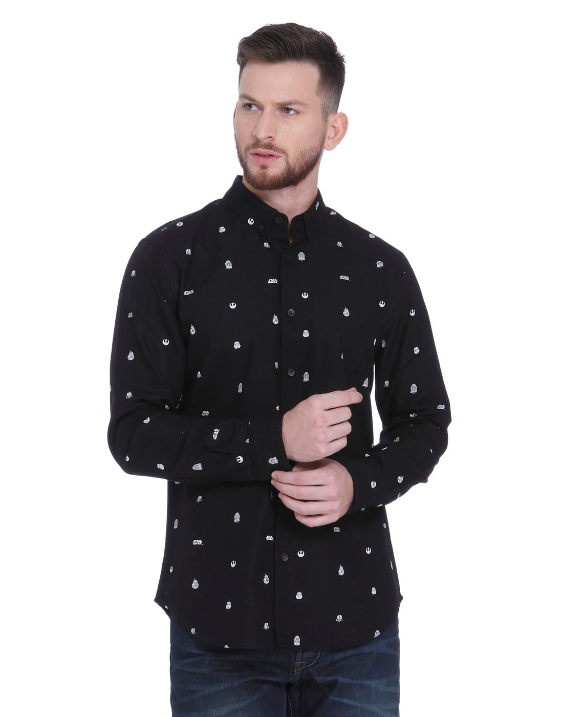 Star Wars Black All Over Print Slim Fit Shirt - S