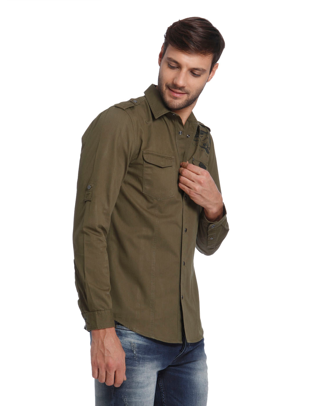 Star Wars Army Green Graphic Print Slim Fit Shirt