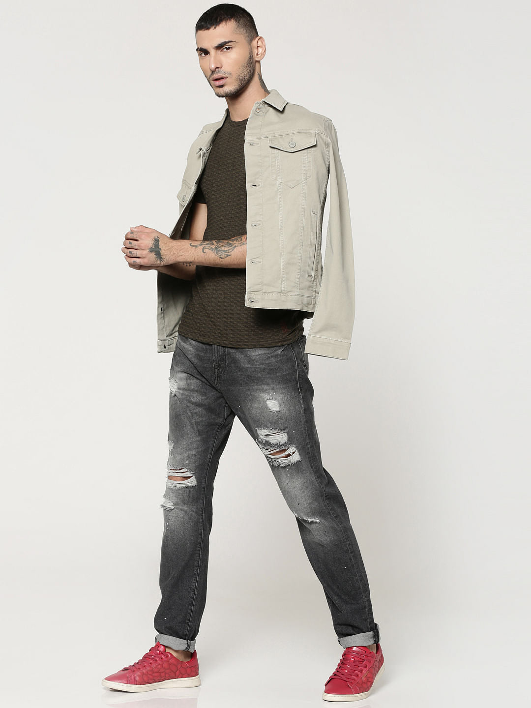 Dark Green Jacquard Crew Neck T-Shirt