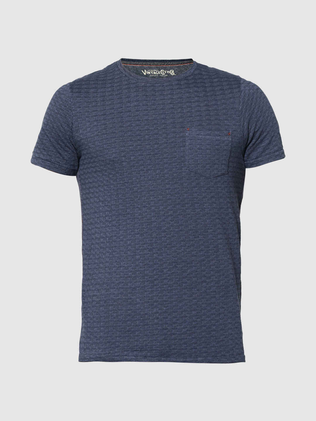 Blue Jacquard Crew Neck T-Shirt