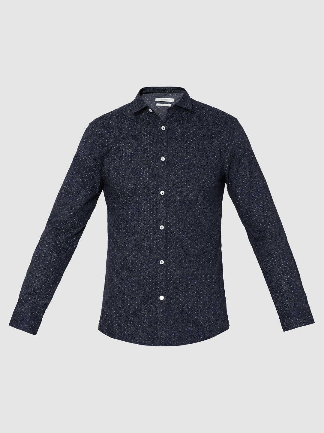 Dark Blue All Over Print Full Sleeves Slim Fit Shirt