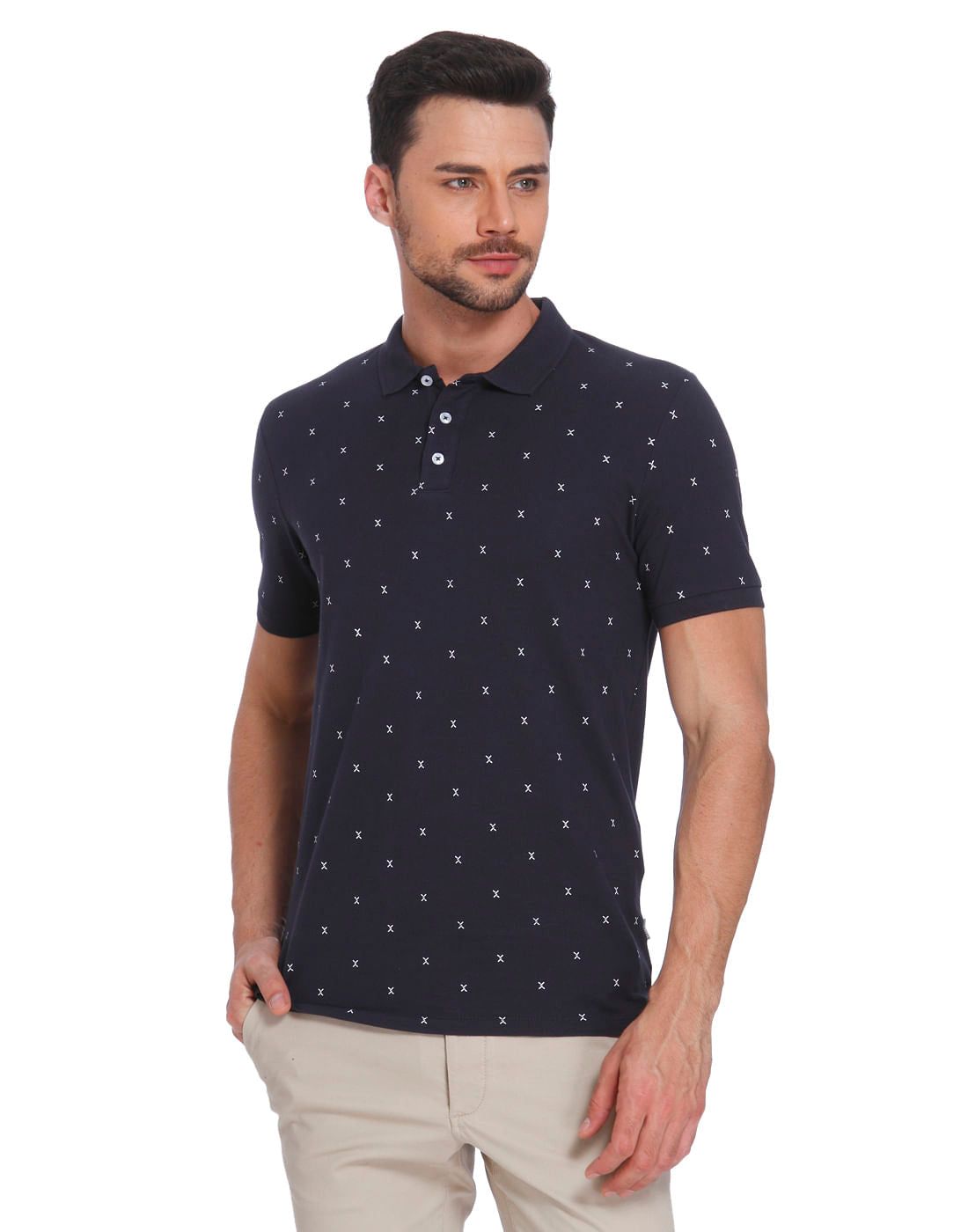 Dark Blue All Over Print Polo T-Shirt - S
