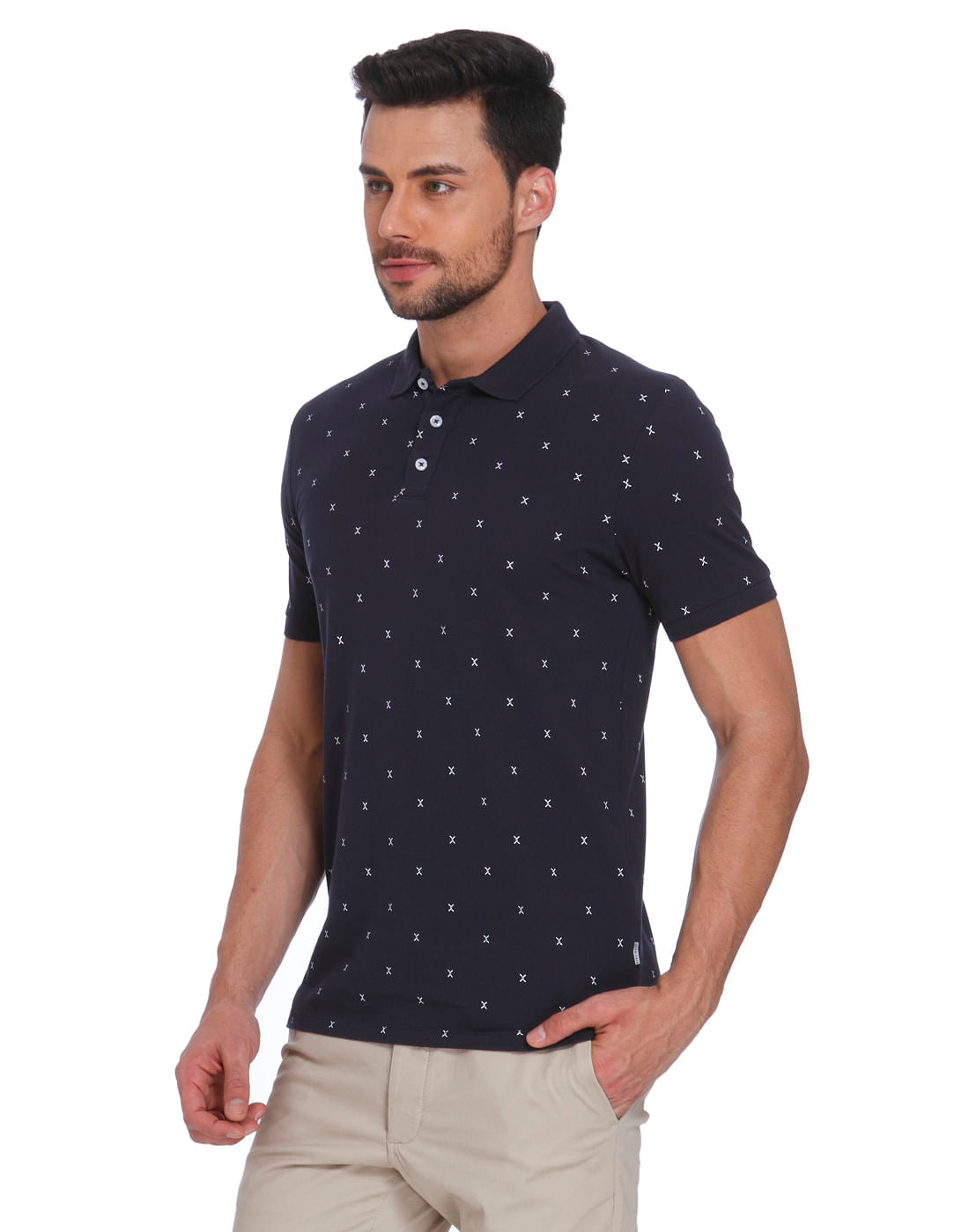 Dark Blue All Over Print Polo T-Shirt