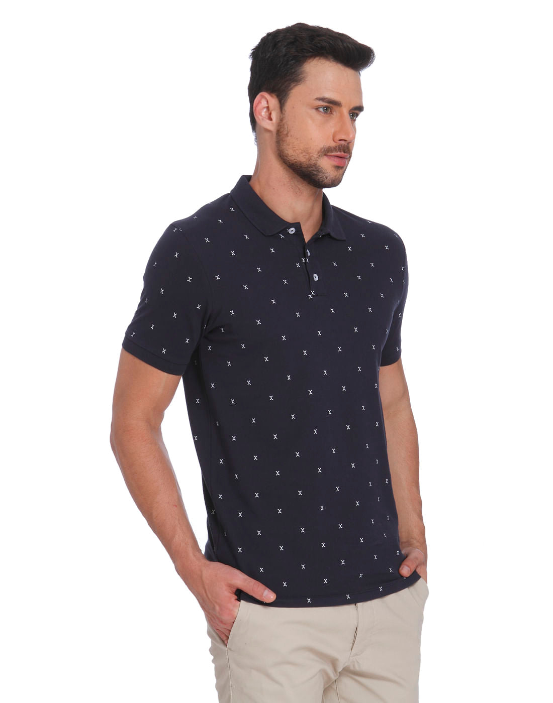 Dark Blue All Over Print Polo T-Shirt