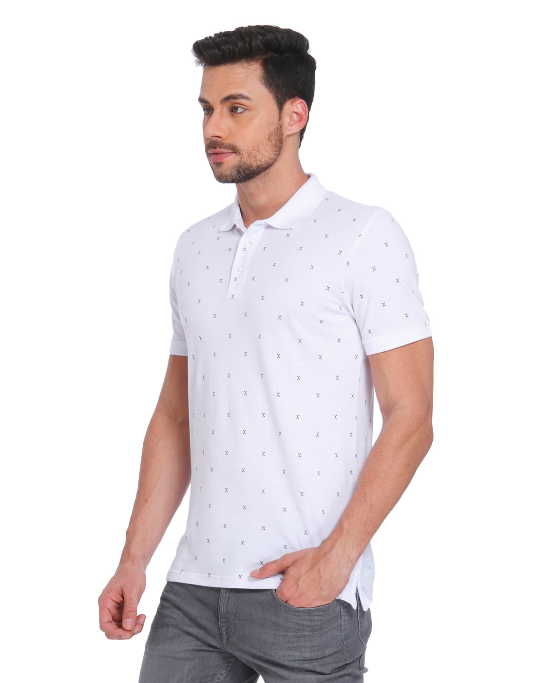 White All Over Print Polo T-Shirt