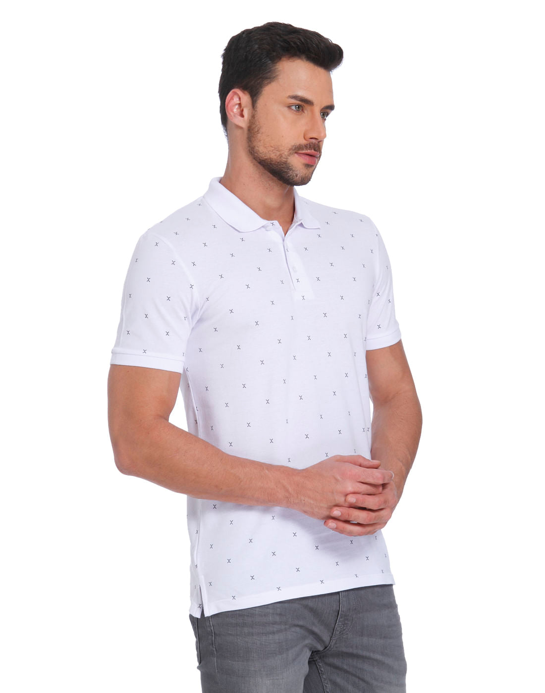 White All Over Print Polo T-Shirt