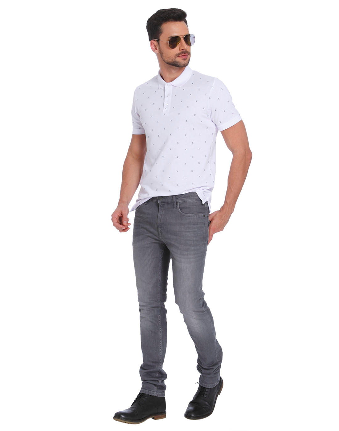 White All Over Print Polo T-Shirt