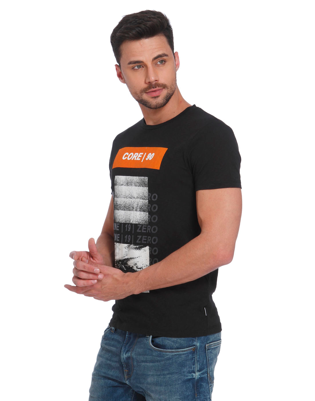 Black Graphic Print Crew Neck T-Shirt
