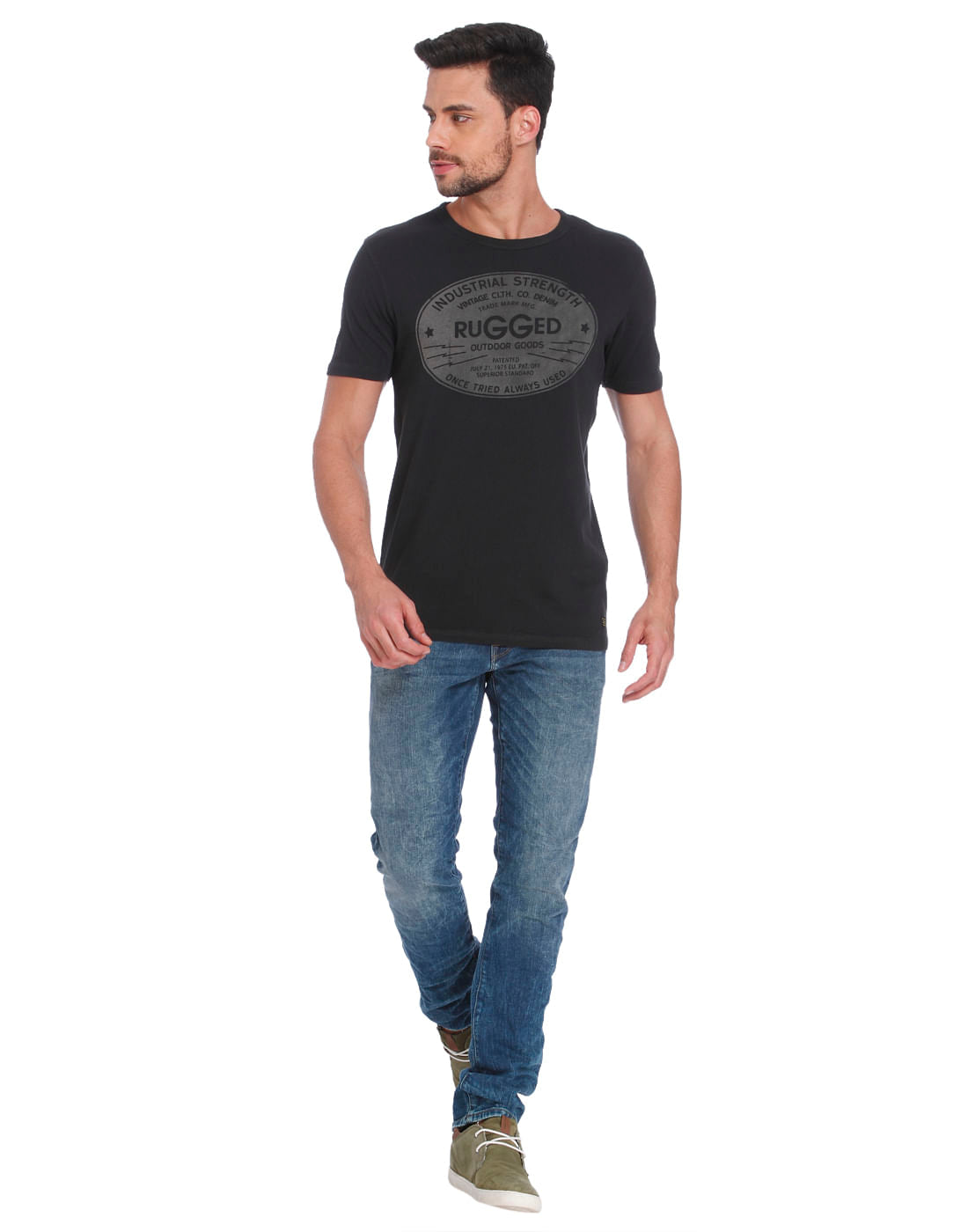 Black Text Print Crew Neck T-Shirt
