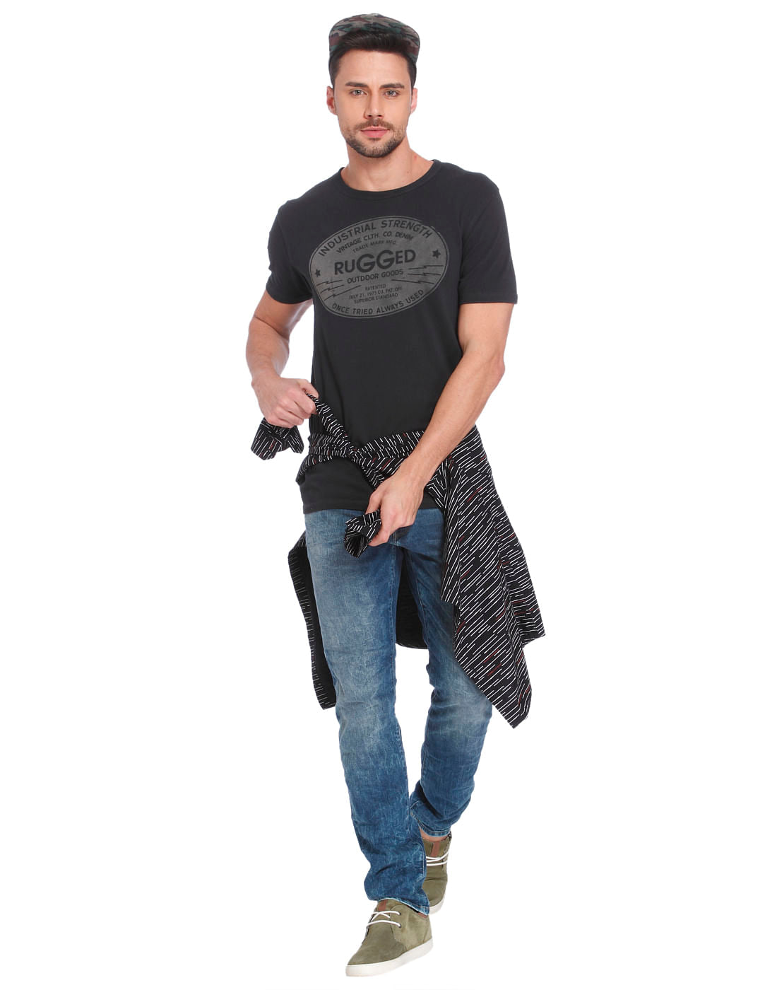 Black Text Print Crew Neck T-Shirt