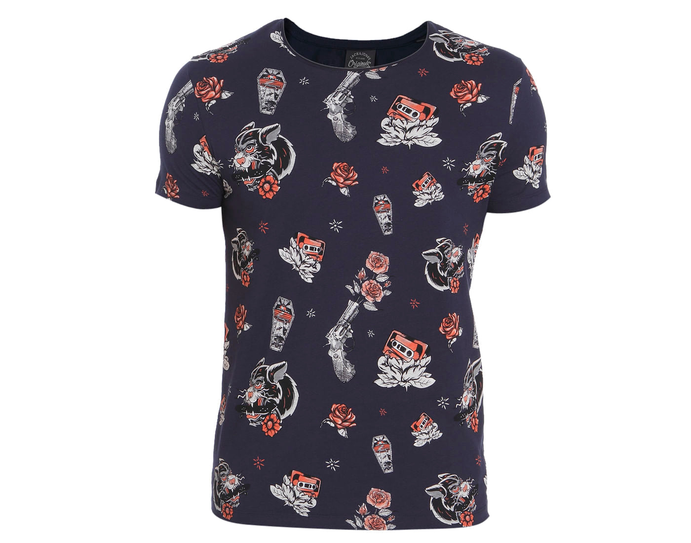 Blue All Over Print Crew Neck T-Shirt